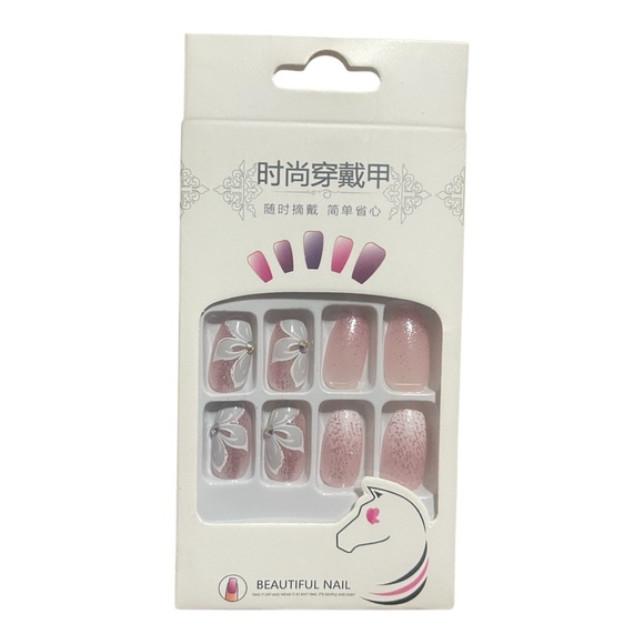 🆕 Glitter Butterfly Acrylic Coffin Fake Press On Nail Tips Medium Square - Picture 7 of 8